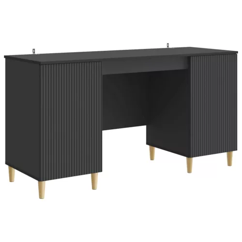vidaXL Asztal polcokkal tárolóval Fekete 142,5 x 50 x 75 cm Szerelt Fa