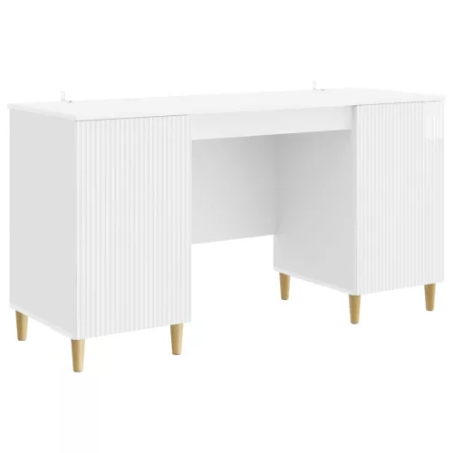 vidaXL Asztal polcokkal Magasfényű Fehér 142,5 x 50 x 75 cm Szerelt Fa