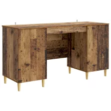   vidaXL Asztal polcokkal ajtóval Antik Fa 142,5 x 50 x 75 cm Szerelt Fa