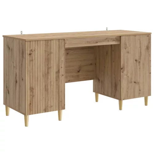 vidaXL Asztal polcokkal Kézműves Tölgy 142,5 x 50 x 75 cm Szerelt Fa