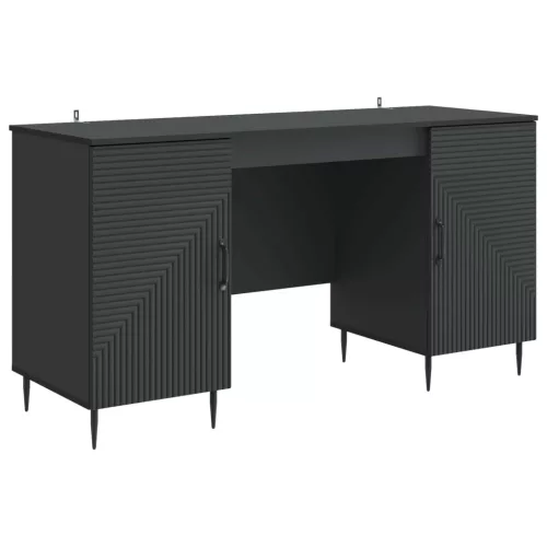 vidaXL Asztal polcokkal tárolóval Fekete 142,5 x 50 x 75 cm Szerelt Fa