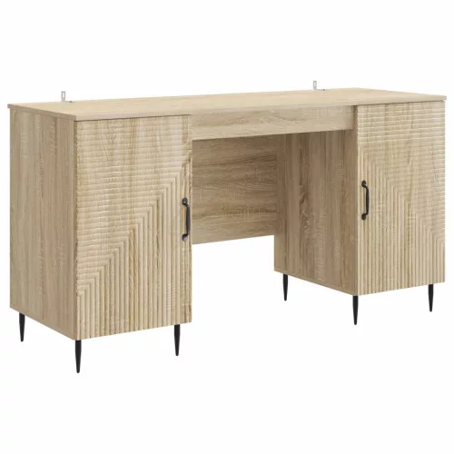 vidaXL Asztal polcokkal Sonoma Tölgy 142,5 x 50 x 75 cm Szerelt Fa