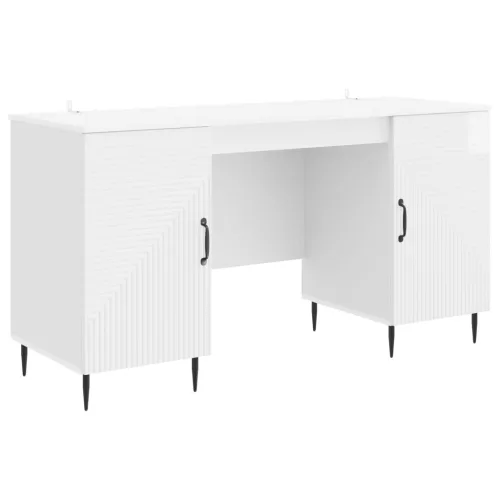 vidaXL Asztal polcokkal Magasfényű Fehér 142,5 x 50 x 75 cm Szerelt Fa