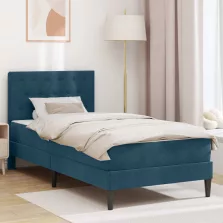   vidaXL Ágykeret matraccal fejtámlával Kék 90 x 190 cm Bársony