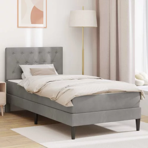 vidaXL Ágykeret matraccal Világosszürke 90 x 200 cm Bársony