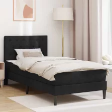   vidaXL Ágykeret matraccal fejtámlával Fekete 90 x 200 cm Bársony