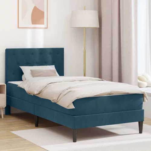vidaXL Ágykeret matraccal fejtámlával Kék 100 x 200 cm Bársony