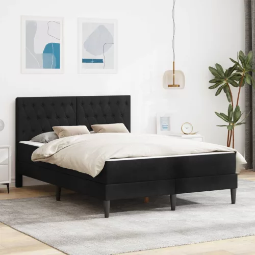 vidaXL Ágykeret matraccal fejtámlával Fekete 140 x 190 cm Bársony