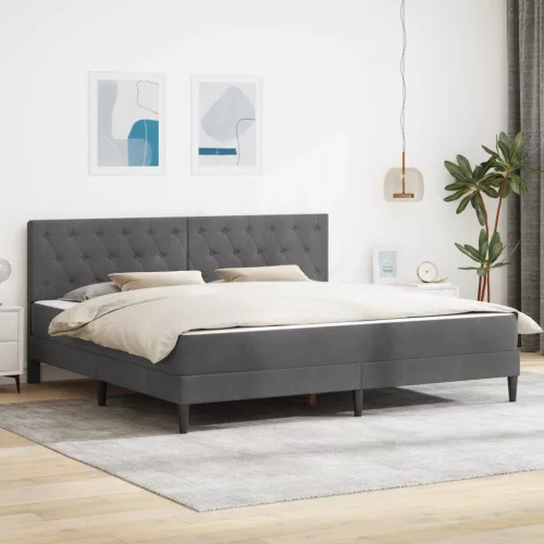 vidaXL Ágykeret matraccal fejtámlával Sötétszürke 180 x 200 cm Bársony