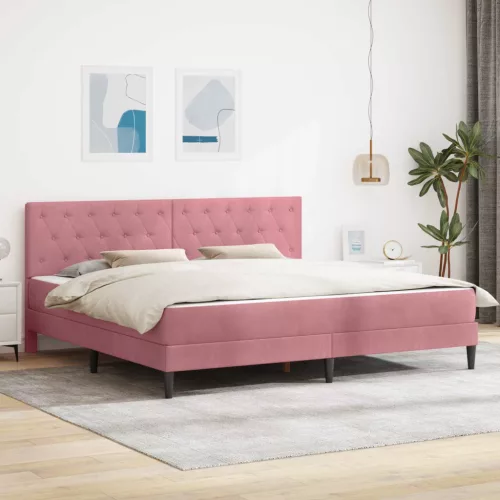 vidaXL Ágykeret matraccal fejtámlával Rózsaszín 180 x 200 cm Bársony