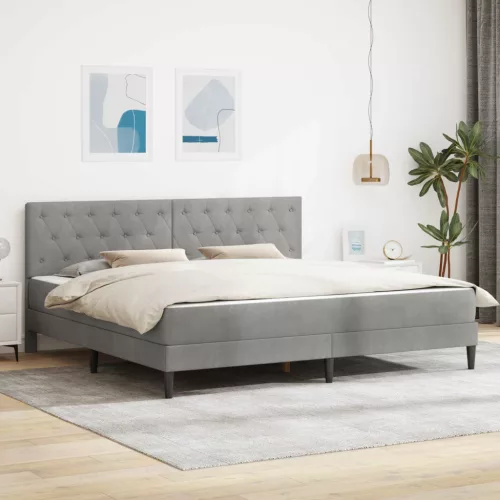 vidaXL Ágykeret matraccal Világosszürke 200 x 200 cm Bársony