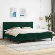  vidaXL Ágykeret matraccal fejtámlával Sötétzöld 200 x 200 cm Bársony