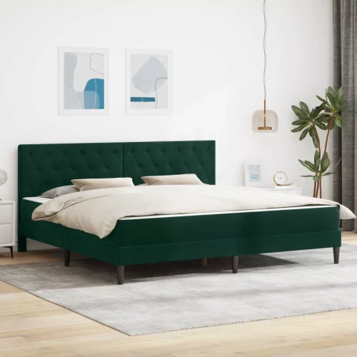vidaXL Ágykeret matraccal fejtámlával Sötétzöld 200 x 200 cm Bársony