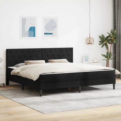 vidaXL Ágykeret matraccal fejtámlával Fekete 200 x 200 cm Bársony