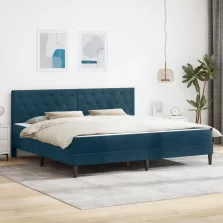   vidaXL Ágykeret matraccal fejtámlával Kék 200 x 200 cm Bársony