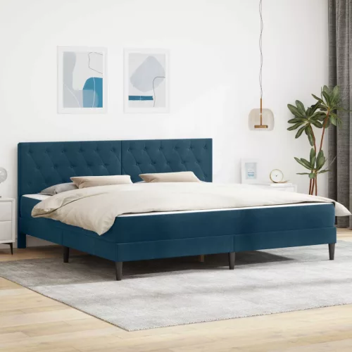 vidaXL Ágykeret matraccal fejtámlával Kék 200 x 200 cm Bársony
