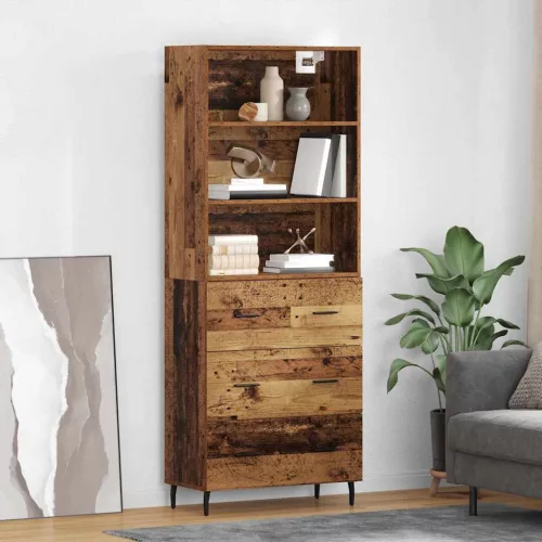 vidaXL Magasfiú fiókkal 2 pcs Öreg fa Műanyag Fa és Üveg