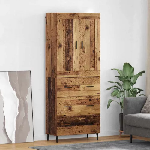 vidaXL Magasfiú fiókkal 2 pcs Öreg fa Műanyag Fa és Üveg