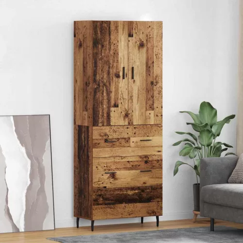 vidaXL Magasfiú fiókkal Öreg fa 69,5 x 34 x 180 cm Műanyag Fa és Üveg