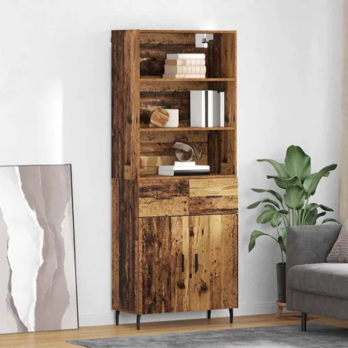 vidaXL Magasfiú fiókkal Öreg fa 69,5 x 34 x 180 cm Műanyag Fa és Üveg