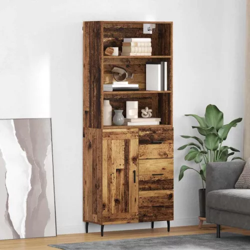 vidaXL Magasfiú fiókkal Öreg fa 69,5 x 34 x 180 cm Műanyag Fa és Üveg