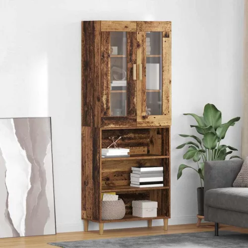 vidaXL Magasfiú Öreg fa 69,5 x 34 x 180 cm Műanyag Fa és Üveg