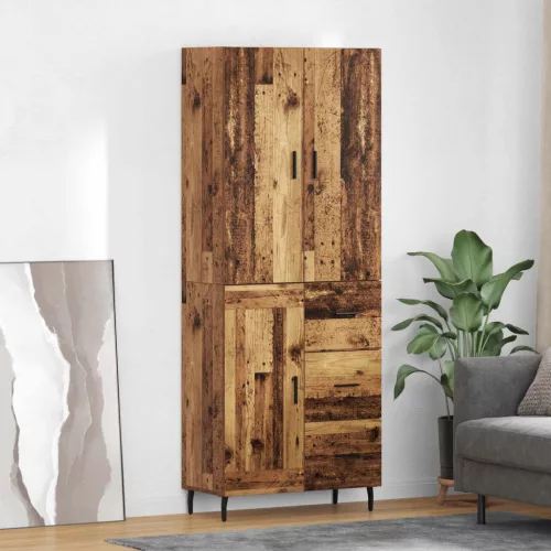 vidaXL Magasfiú fiókkal Öreg fa 69,5 x 34 x 180 cm Műanyag Fa és Üveg