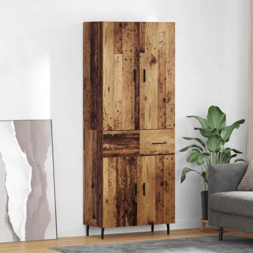 vidaXL Magasfiú fiókkal Öreg fa 69,5 x 34 x 180 cm Műanyag Fa és Üveg