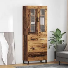   vidaXL Magasfiú fiókkal 2 pcs Öreg fa Műanyag Fa és Üveg