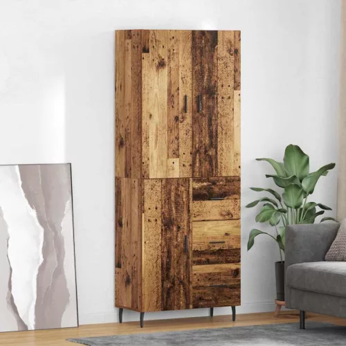 vidaXL Magasfiú fiókkal Öreg fa 69,5 x 34 x 180 cm Műanyag Fa és Üveg