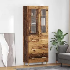   vidaXL Magasfiú fiókkal Öreg fa 69,5 x 34 x 180 cm Műanyag Fa és Üveg