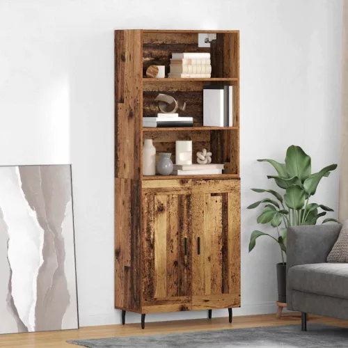 vidaXL Magasfiú Öreg fa 69,5 x 34 x 180 cm Műanyag Fa és Üveg