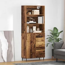   vidaXL Magasfiú fiókkal 2 pcs Öreg fa Műanyag Fa és Üveg