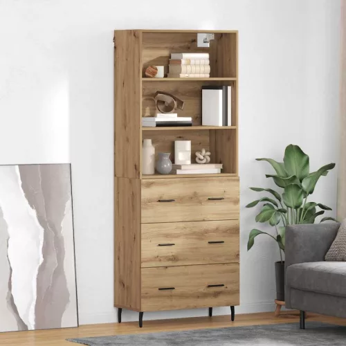 vidaXL Magasfiú Artisan tölgy 69,5 x 34 x 180 cm Műanyag Fa és Üveg