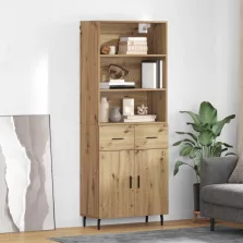   vidaXL Magasfiú Artisan tölgy 69,5 x 34 x 180 cm Műanyag Fa és Üveg