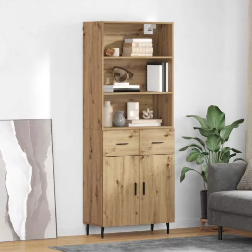 vidaXL Magasfiú Artisan tölgy 69,5 x 34 x 180 cm Műanyag Fa és Üveg
