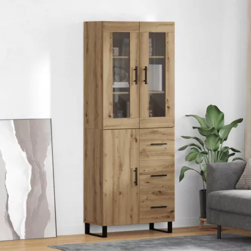 vidaXL Magasfiú fiókkal 2 pcs Artisan tölgy Műanyag Fa és Üveg