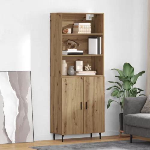 vidaXL Magasfiú Artisan tölgy 69,5 x 34 x 180 cm Műanyag Fa és Üveg