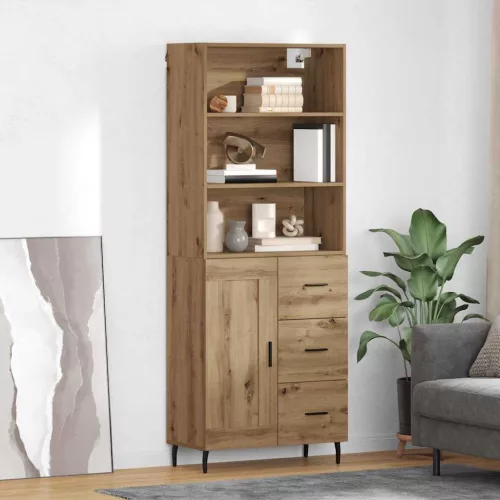 vidaXL Magasfiú Artisan tölgy 69,5 x 34 x 180 cm Műanyag Fa és Üveg