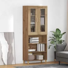   vidaXL Magasfiú Artisan tölgy 69,5 x 34 x 180 cm Műanyag Fa és Üveg