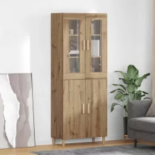   vidaXL Magasfiú Artisan tölgy 69,5 x 34 x 180 cm Műanyag Fa és Üveg