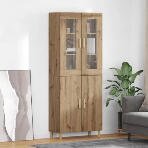 vidaXL Magasfiú Artisan tölgy 69,5 x 34 x 180 cm Műanyag Fa és Üveg