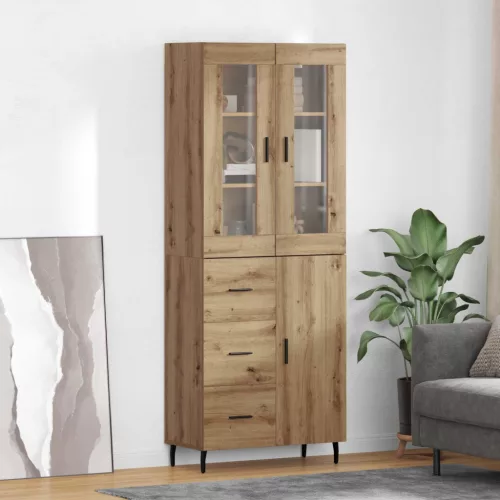 vidaXL Magasfiú fiókkal 2 pcs Artisan tölgy Műanyag Fa és Üveg