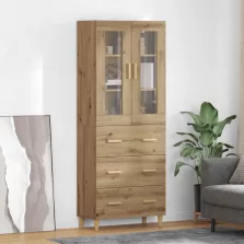   vidaXL Magasfiú Artisan tölgy 69,5 x 34 x 180 cm Műanyag Fa és Üveg
