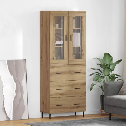 vidaXL Magasfiú fiókkal 2 pcs Artisan tölgy Műanyag Fa és Üveg