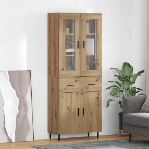 vidaXL Magasfiú fiókkal 2 pcs Artisan tölgy Műanyag Fa és Üveg