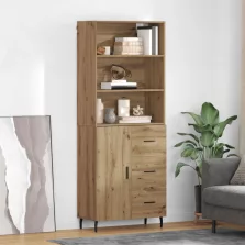   vidaXL Magasfiú Artisan tölgy 69,5 x 34 x 180 cm Műanyag Fa és Üveg