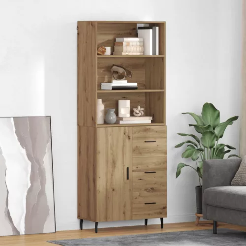 vidaXL Magasfiú Artisan tölgy 69,5 x 34 x 180 cm Műanyag Fa és Üveg