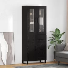   vidaXL Magasfiú fiókkal 2 pcs Fekete tölgy Műanyag Fa és Üveg