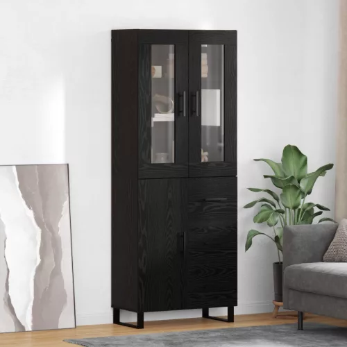 vidaXL Magasfiú fiókkal 2 pcs Fekete tölgy Műanyag Fa és Üveg